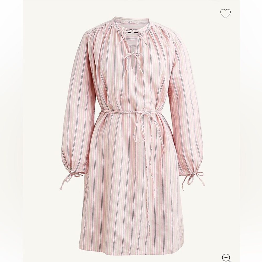 J. Crew Cotton Poplin Mini Dress Stripe Pink Tie Waist Size M/L BI634 Summer ‘22